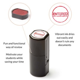 Round Self Inking Rubber Stamps, Copy, Entered, Late, Posted, OK Phrase in Circle Stamper with Vibrant Red Ink (Entered)