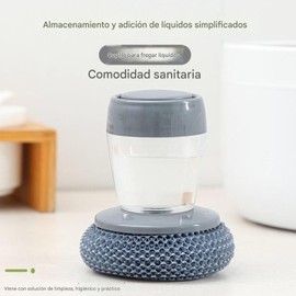 Cepillo de Cocina con Mango ergonómico y dispensador de jabón líquido, Estropajo de Cocina con dispensador de líquido, Cepillo de Limpieza para Cocina con Cabezales reemplazables. (A)
