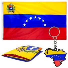 MOKARTA Venezuela Flag Set with 7 Stars and Tricolor Venezuelan Map Keychain - Large 3ft x 5ft Flag, Includes PVC Keychain - Perfect for Celebratory Events, Concerts, and Demonstrations