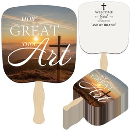 Qunclay 25 Pcs Church Fans How Great Thou Art Hand Held Fans Christian Paper Cardboard Hand Held Parlor Fans The Lord's Prayer Hand Fans for Church Wedding Women Adults Guests, 12.4 x 7.28 Inch (Sun)