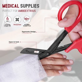Medical Scissors 7.5" – Red Trauma Shears with Fluoride-Coated Non-Stick Blades, Stainless Steel Bandage Scissors for Doctors, Nurses, EMT, EMS, and Nursing Students - Red