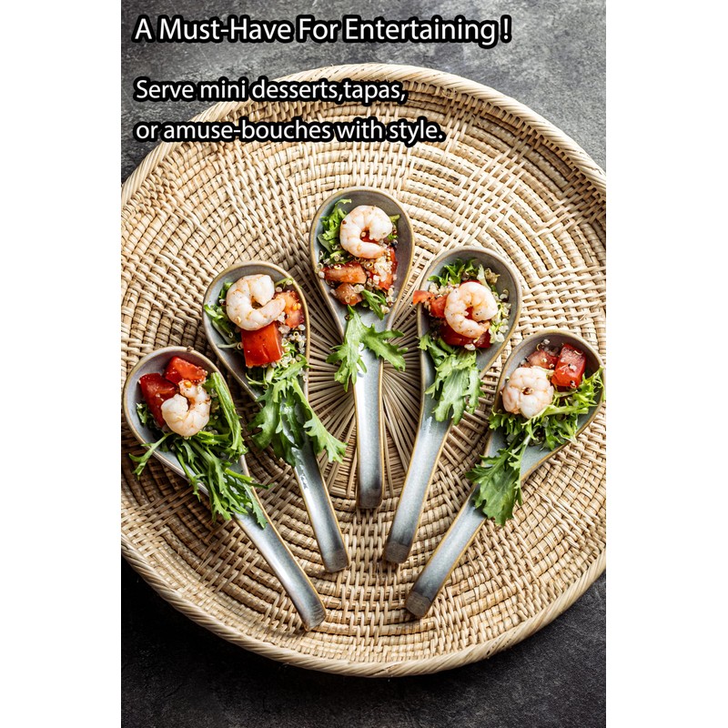 LYEOBOH Ceramic Asian Soup Spoons Set of 6 with Long