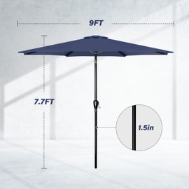 Simple Deluxe 9FT Outdoor Patio Umbrella Table Market Umbrella with Push Button Tilt and Crank, 8 Sturdy Ribs, UV Protection Waterproof for Garden, Lawn, Deck, Backyard, Pool, Dark Blue