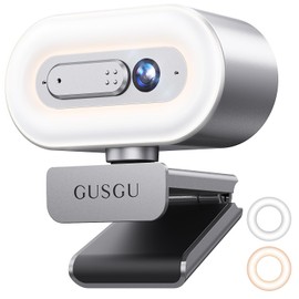 GUSGU G920 2K Quad HD Webcam for PC, Auto Focus, with Microphone & Light & Privacy Cover, Web Camera for Desktop Computer/Laptop/MacBook, USB Streaming Camera