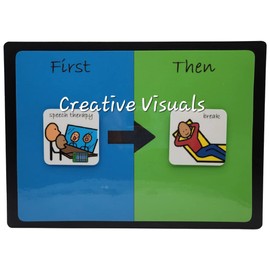 First Then Reward Token Board for Autism with 8 Colorful Pictures Plus 2 Blank Cards on an 8" x 11" Board