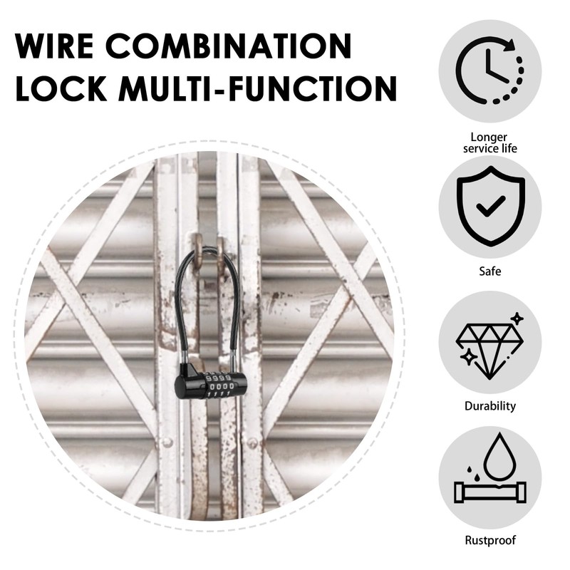 4-Digit Combination Padlock with Steel Cable - 3/16" Diameter, 7"