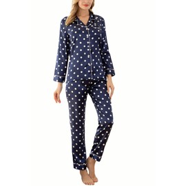 YIMANIE Womens Pajamas Silk Satin Pajama Sets for Women Soft Button Down Womens Loungewear Set with Pockets