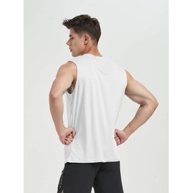 MIER Men's Lightweight UPF 50+ Sleeveless Athletic Tank Tops Moisture Wicking Bodybuilding Shirts Ultraviolet Protection Training Sport Undershirts White XL
