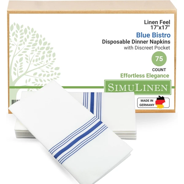 Simulinen Dinner Napkins Disposable, Linen-Feel, Cloth-Like, Discreet Pocket for Flatware,
