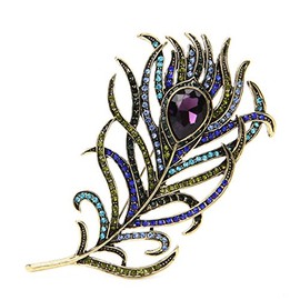 JAGENIE Vintage Peacock Feather Gold-Plated Multi-Colour Rhinestone Brooch Pins Jewellery Mother's Day Gift