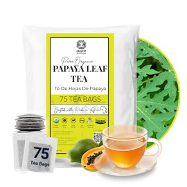 Fresh Papaya Leaf Tea, 75 Organic Papaya Tea Bags, Te de papaya Secas, Papaya Herbal Tea, from 100% Loose Leaf Papaya Tea, Non-GMO, Caffeine Free.
