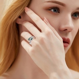 HBLICY 925 Sterling Silver Moss Agate Rings for Women Adjustable Sunflower Thumb Ring Vintage Spoon Jewelry Gifts