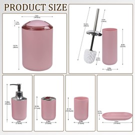 CERBIOR Bathroom Accessories Set 6 Piece Bath Ensemble Includes Soap Dispenser, Toothbrush Holder, Toothbrush Cup, Soap Dish for Decorative Countertop and Housewarming Gift (Blush pink-6pcs)
