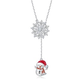 HOOHWE Snowflake and Snowman Necklaces for Women 925 Sterling Silver Christmas Pendant Necklace Winter Xmas Jewelry Gifts