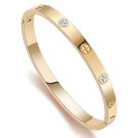 Gold Bracelets for Women 14K Gold Plated Friendship Love Bangle Bracelets Cubic Zirconia Stainless Steel Bracelet Jewelry Christmas Valentines Birthday Gifts for Women