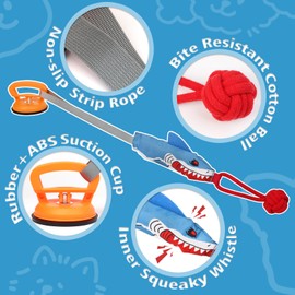 Kyakya Tug of War Dog Toy with Suction Cup, Dog Chew Toys for Aggressive Chewers, Squeaky Shark Shaped Dog Rope Toy for Interactive Training, Dog Tug of War Toy for All Breeds Indoor and Outdoor Play