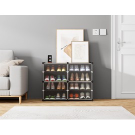 HOMIDEC Shoe Rack, 4 Tier Shoe Storage Cabinet 16 Pair Plastic Shoe Shelves Organizer for Closet Hallway Bedroom Entryway Black