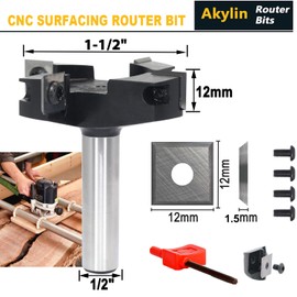 Akylin Slab Flattening Router Bit 1/2 Shank - CNC Spoilboard Surfacing Router Bit,2-1/2"-4 Wings Plain Milling Cutter,Carbide Insert Planer Bit for Woodworking