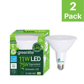 Greenlite LED PAR30 Long Neck Dimmable Flood Light Bulb, 11W (75W Equivalent), 850 Lumens, 2700k Soft White, Indoor/Outdoor, Weatherproof, 120V, Energy Star, (2 Pack)