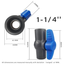 XIFOWE (2 PCS) 1-1/4 inch PVC Ball Valve Slip (Socket), Shut off valve, Compact T-Handle Water Shut-Off Valves, Socket Valve for aquarium, Water Treatment, Irrigation, Swimming Pool Equipment