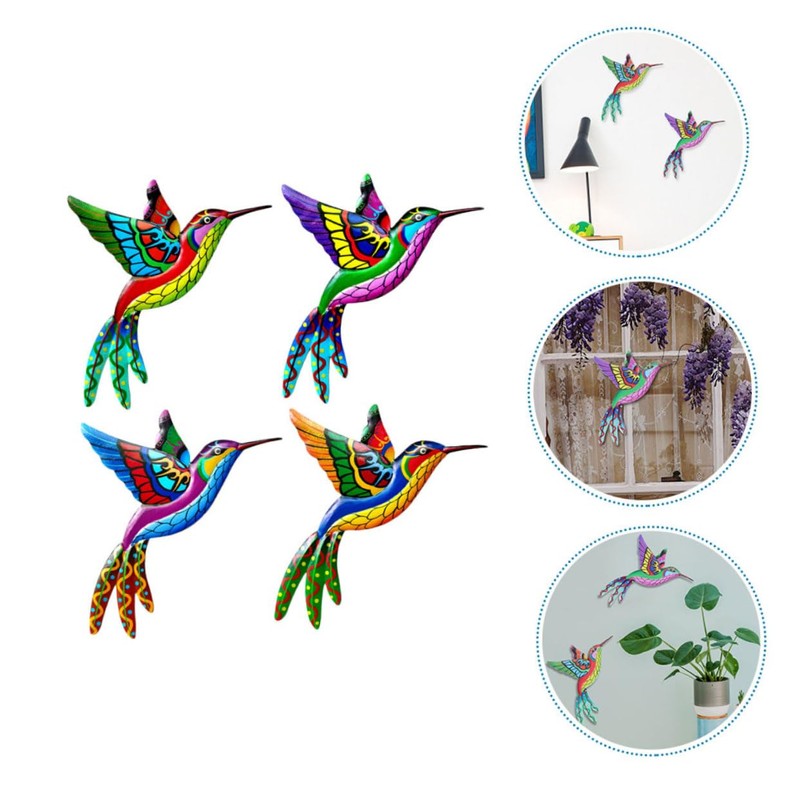 Mipcase 4Pcs Metal Hummingbird Wall Art Sturdy Iron Decor for