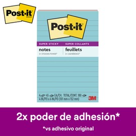Post-it Notas Súper Adhesivas, Doble poder de adhesión, Colección Supernova, 10.1 cm x 15.2 cm, 4 pads, 45 hojas por pad