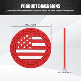 Lyxheth 4PCS Car Cup Holder Coasters, Car Cup Pads, Colored American Flag US Flag Insert Car Cup Coaster, Car Accessories 2.75 Inch Anti Slip Shockproof Embedded Drink Mat for Vehicles (Red)
