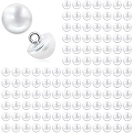 NEETUE 120PCS 10mm White Pearl Buttons with Shank, Round Plastic Decorative Buttons for Sewing, Wedding Dresses, Shirts, Jewelry Making and DIY Crafts