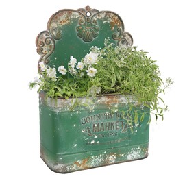 All Chic Metal Wall Planter Outdoor Wall Planter Wall Hanging Planter Rustic Wall Mount Planter Outdoor Wall Planter for Farmhouse Garden Decor (Green)