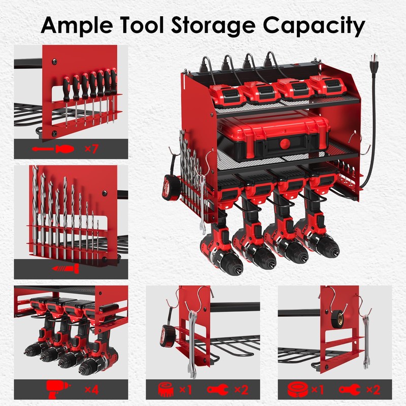 TLGREEN Power Tool Organizer Wall Mount with Charging Station, 4