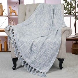 BYTIDE Multi Color Boho Knitted Throw Blankets with Fringe Tassels, Soft Chic Lightweight Afghan Mexican Throw Blankets for Couch Bed Sofa Chair Outdoor (Blue Multi 50 x 60 in)