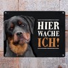 Metal Sign with Rottweiler Motif and Saying: Hier wache ich!