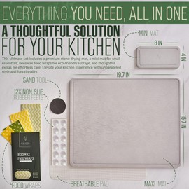 Sunflower Home Space Stone Drying Mat for Kitchen Counter – 3-Pcs Set Dish Drying Mat with Food Bee Wraps – Natural Diatomaceous Earth Stone Mat (Light Grey, 19.7" x 15.8")