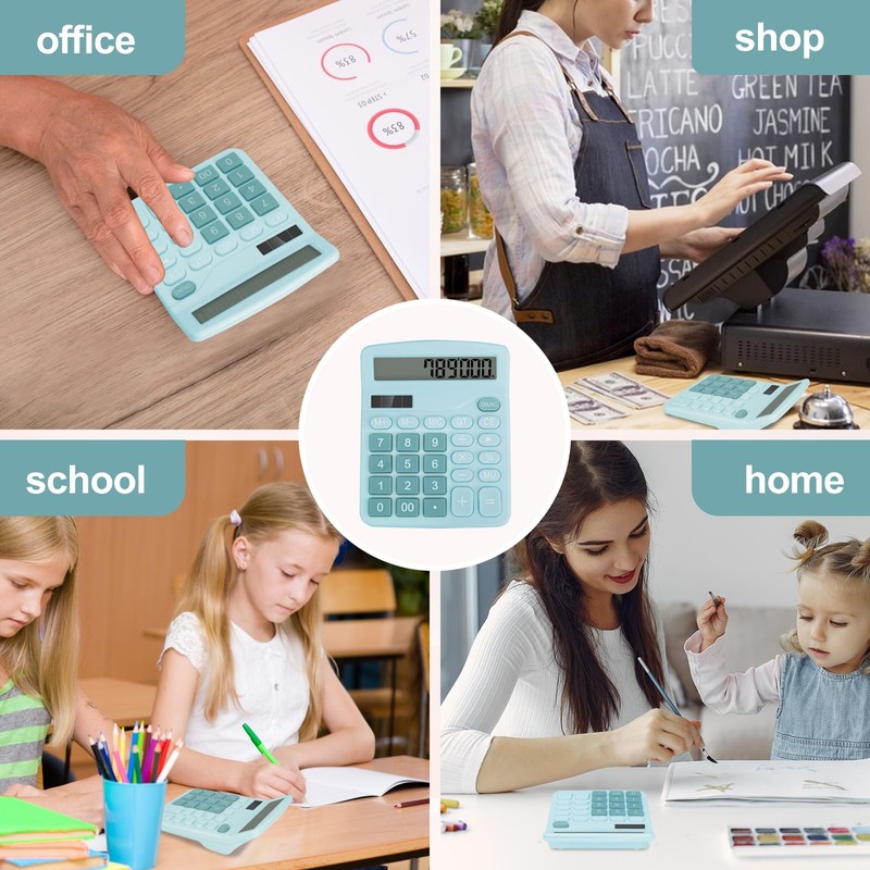 HUTUDD Desktop Calculator, Light Blue Calculator Big Buttons, 12-Digits Large