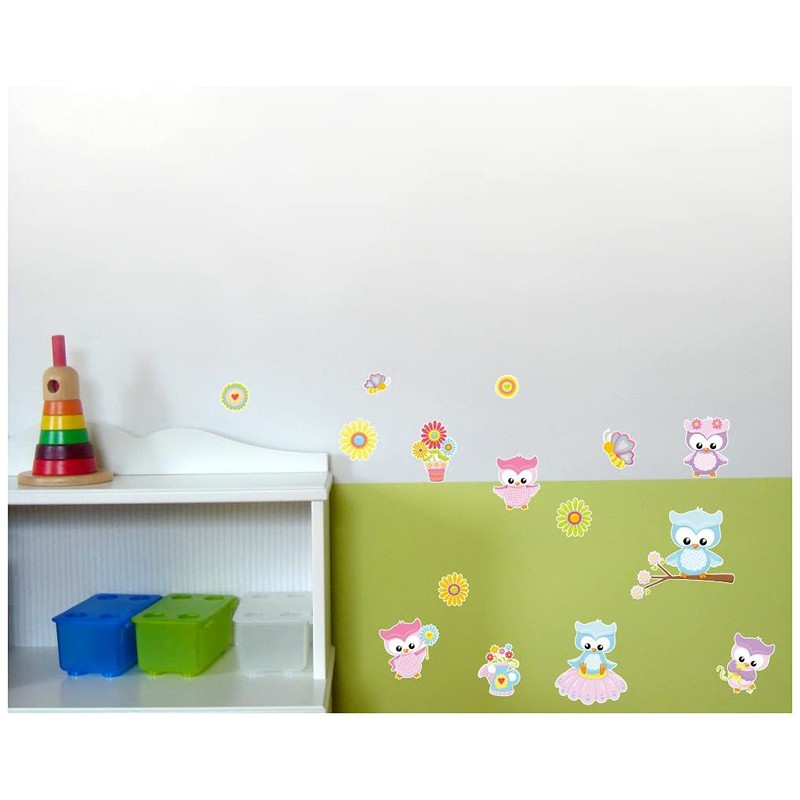 15 Piece Cute Owls Wall Sticker Set for Children's Bedroom