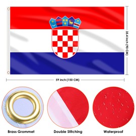 AhfuLife Croatia Flag 5ft x 3ft for Party Decorations, 1Pcs Large Croatian Flag Polyester Double Side with Brass Eyelets for Eurovision Euro Football World Cup Garden Decorations