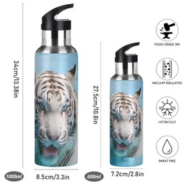 ATTX White Tiger Water Bottle with Straw, 22OZ Sports Water Bottle BPA Free Stainless Steel Water Jugs for Gym,Working, Outdoor