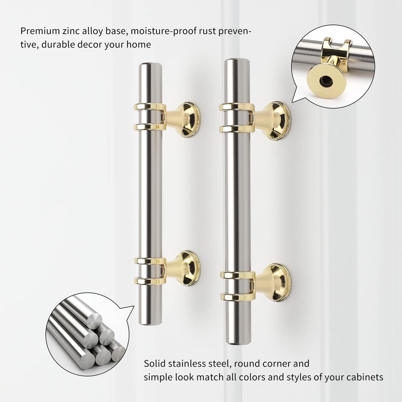 Rergy 5 Pack Cabinet Pulls Brushed Nickel 3inch(76mm) Cabinet Pulls