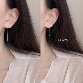 Threader Bead Tassel Drop Earrings for Women Girls S925 Sterling Silver 2mm Tiny Ball Long Chain Dangle Minimalism Ear Piercing Studs Jewelry Hypoallergenic Fashion Gifts Xmas Birthday (3.5mm, Silver)