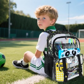 KUI WAN Clear Backpack, Large Clear Bag Stadium Heavy Duty PVC Transparent See Through Backpacks for Boys with Dinosaurs Print