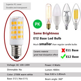 KAKEMONO E12 LED Bulb 4W Dryer Drum Light Bulb, 2700K Warm White, C7 Candelabra Base 120V for Chandelier Water Ice Dispenser, Refrigerators, Night Lights, Non-dimmable, Pack of 2