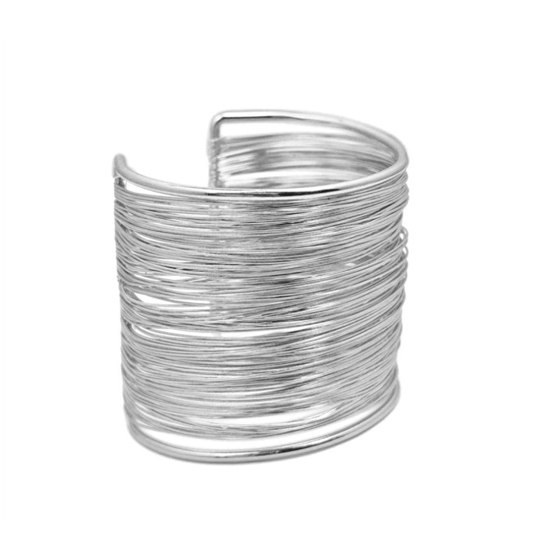 T Waikikaku Coil Women's Wide Silver Casual Accessory Bangle, Zinc,