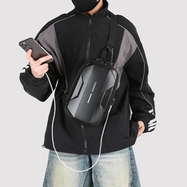 O-TBOST EVA Hard Shell Crossbody Sling Backpack for Men Anti-Theft Sling Bag for Travel Cycling with USB Charging Port (Black)