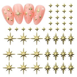 WOKOTO 600Pcs Gold Star Nail Charms 3D Alloy Nail Art Charms Cute Cross Star Nail Decorations for Nails Charms for Acrylic Nails Supplies Gold Star Nail Gems DIY Nail Art Decoration Accessories