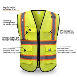 CCSOVO High Visibility Safety Vest with Zip Pockets, Reflective Work Vest, Breathable for Construction Site, Bicycle & Night Work, High Visibility in the Dark, Yellow cloth, 3 XL