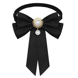 GHTIYLP Ribbon Bow Tie for Kids Adjustable Pre-tied Girls Bowties with Pearl Decoratiom (Black)