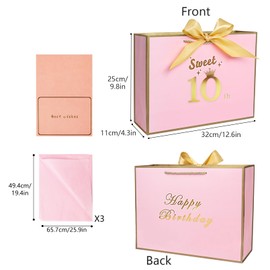 12.6” Sweet 10 Birthday Gift Bag 10th Paper Gift Bag for Presents(Pink)