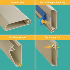 D-Line TV Wall Mount Cord Hider, Hide Mounted TV Cables, Wire Covers, Self Adhesive Cover for Cords, Paintable, Low Profile, Seamless Cable Raceway - 2.36in W x 0.59in H x 39in L - Beige