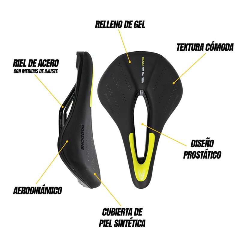 Piago Asiento Gel Deportivo Bicicleta MTB Ruta Prostático Ligero (Amarillo)