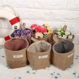 Cotton Linen Storage Bag, Clothes Bag Hanging Cotton Linen Basket Home Gadgets Storage Organizer Folding Basket Basket(Blue Stripe)